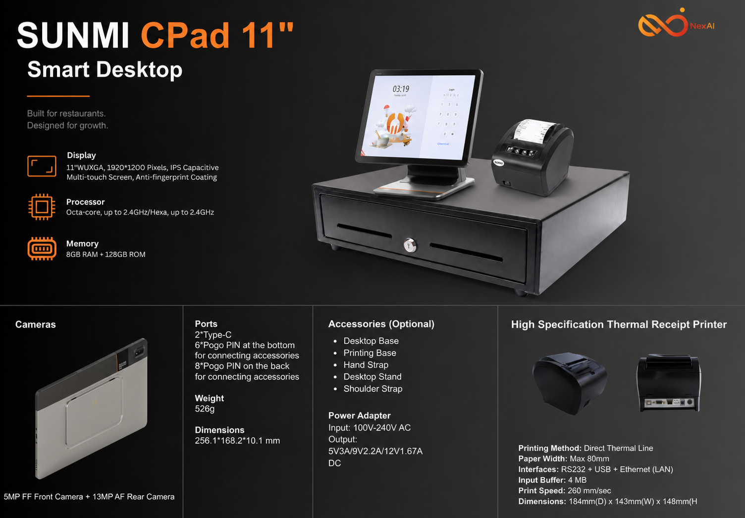 SUNMI CPad 11 inch Smart Desktop bundle specifications